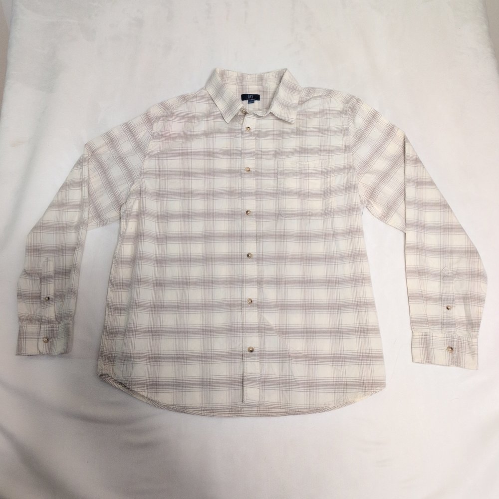 George Men's White Plaid Long-Sleeve Button-Down Shirt‎ XL - Picture 2 of 7